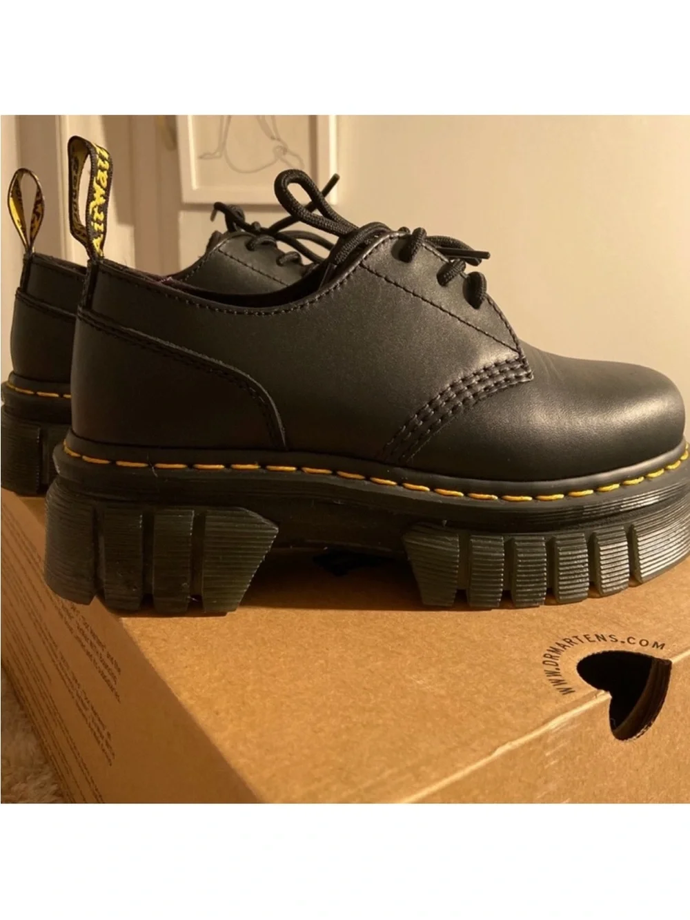 Dr. Martens Audrick Black Leather Chunky Platform Lace-Up Shoes